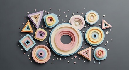 Abstract Paper Art - Colorful Geometric Shapes and Spheres.