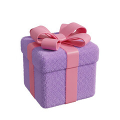 Obraz premium A sparkling purple gift box with a pink ribbon and bow isolated on white background