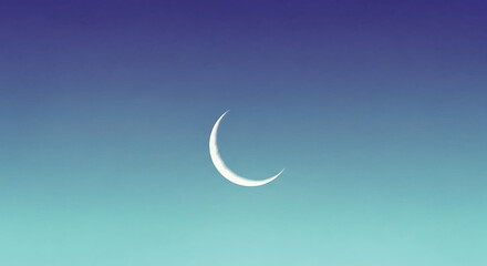thin crescent moon in indigo to turquoise gradient