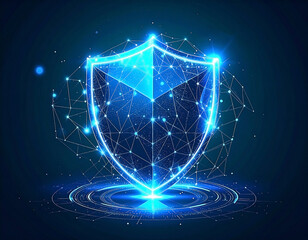 Futuristic Glowing Shield Emblem Representing Cybersecurity and Data Protection
