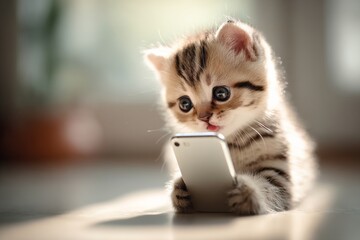 Morning room mystery: kitten and phone. Kitten mystery. How big data is revolutionizing information management globally. Data volume management. Morning adventure.