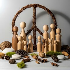 Wooden Figures and Peace Symbol - A Minimalist Still Life.