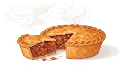 Delicious savory meat pie cut open revealing hearty filling