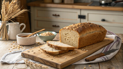Fresh Baked Sourdough Loaf and Slices on Wooden Board