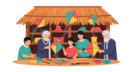 Family Crafting Colorful Kites Together Learning Traditional Art