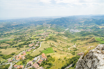 Fototapeta premium San Marino- Italy- 9 september 2025: view from the top San Marino and Mountains