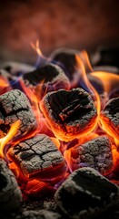 Burning Charcoal Embers - Intense Heat and Fiery Glow.