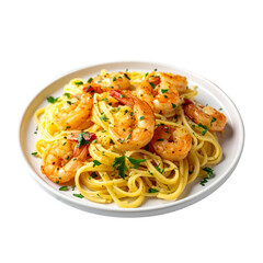 White Bowl with Shrimp and Pasta Black Background