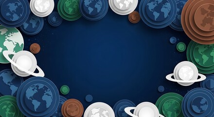 Abstract Space Background with Planets and Earth Globes.