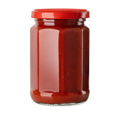 Jar of homemade tomato sauce with red lid