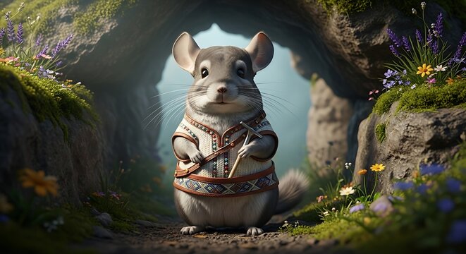 Chinchilla Adventurer in Enchanted Forest - A Whimsical Journey.