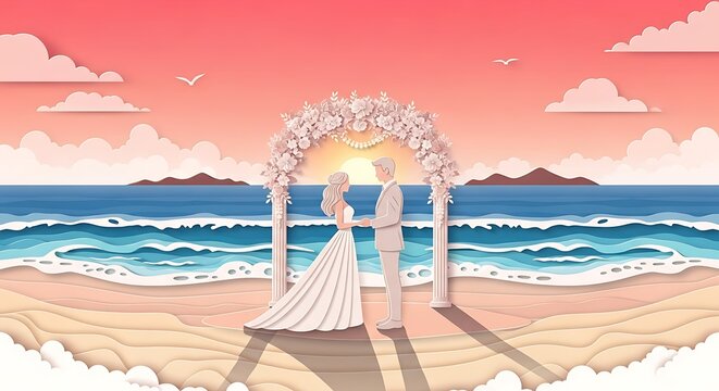 Beach Wedding Bliss - A Romantic Seaside Ceremony at Sunset. - Powered by Adobe