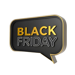 Black friday speech bubble with golden text isolated on transparent background