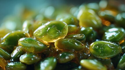 Green candies closeup glistening texture