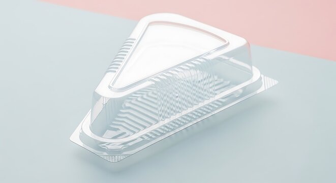 Clear plastic triangular cake container with lid for single slice of cake for commercial usage and mockups