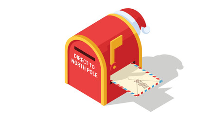 Holiday mailbox with letter to north pole in festive isometric design