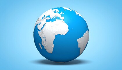3D globe with white continents on blue ocean, set against light blue background, symbolizing global perspective.