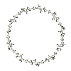 Minimal watercolor wreath with green foliage