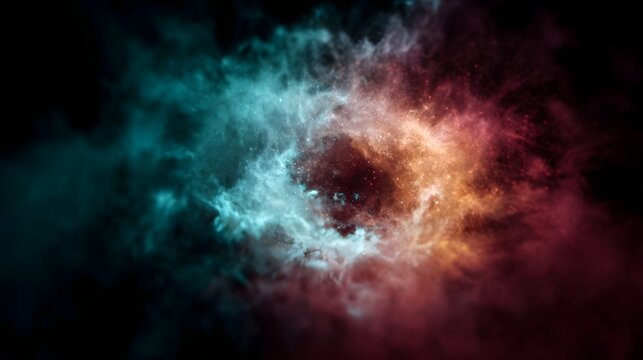 Vibrant swirling nebula with colorful luminous particles in deep space - Powered by Adobe