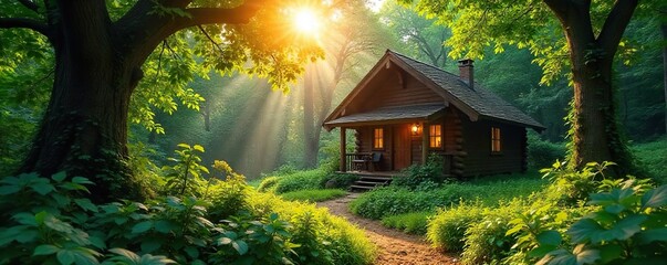 Sun-Dappled Bungalow in Lush Forest Tranquil Escape for Relaxation and Nature Immersion