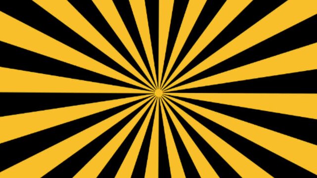 A bold rotating yellow and black sunburst pattern, creating a vibrant retro-style looping background.