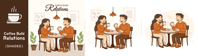 Coffee Conversation Between Man and Woman in Flat Style