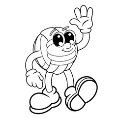Retro character design from friendly volleyball outline