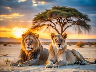 Majestic Lions Relaxing in Namibia's Etosha Desert