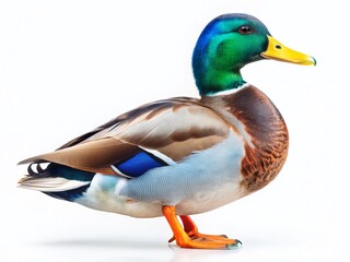 Obraz premium Majestic Mallard Drake: Blue Head, White Background - Stock Photo