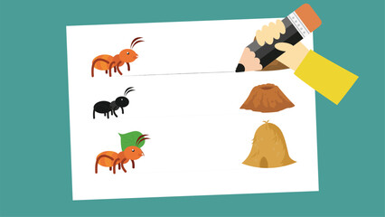 Illustration of ants searching for food on paper. Vector illustration.