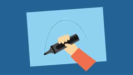 Illustration of a hand holding a microphone on a blue background.