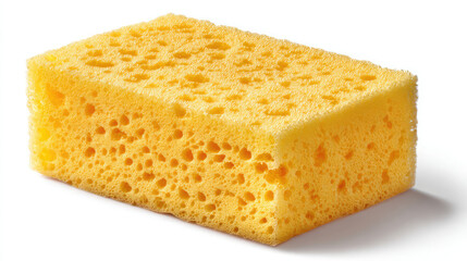 Yellow sponge features porous texture on white. Use for mockup templates, product photography, or cleaning supply advertising.