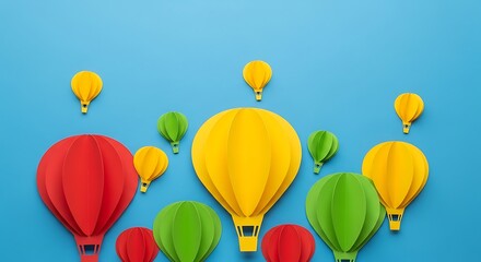 Obraz premium Colorful Hot Air Balloons on Blue Background - Paper Art.