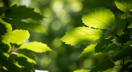 Fototapeta premium Sunlit Green Leaves in a Lush Forest Canopy.