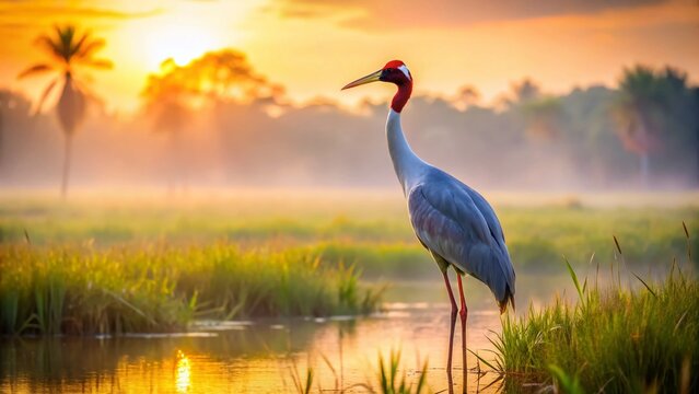 Majestic Sarus Crane in Flight, Indian Sarus Crane, Grus Antigone,  Wildlife Photography, Bird