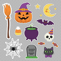 Fototapeta premium Halloween sticker set. Vector illustration.