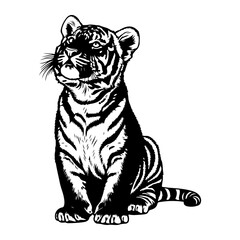 Obraz premium Black tiger cub sitting black and white animal