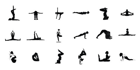 Obraz premium Set of yoga pose. Yoga silhouette collection on white background