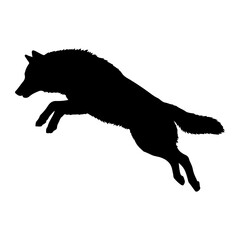 Black wolf leaping mid air silhouette jumping