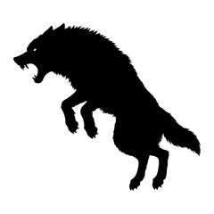 Obraz premium Black wolf leaping snarling silhouette white