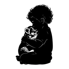 Child embracing cub holding affection