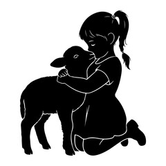 Child embracing lamb embrace affection