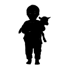 Child holding lamb silhouette black white