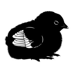 Fluffy chick silhouette black white