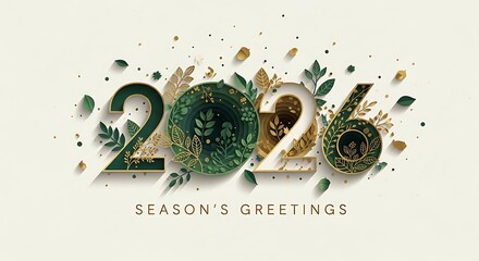 Elegant 2026 Seasons Greetings with Botanical Elements.