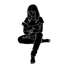 Girl holding chicken bird domestic fowl