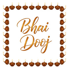 Bhai Dooj festival with diya lamps on black background