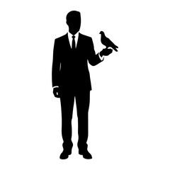 Fototapeta premium Man in suit holding bird silhouette