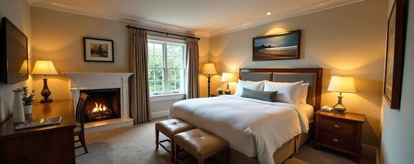 Luxurious Motel Suite King Bed, Fireplace, Modern Amenities ? Relaxing Romantic Getaway