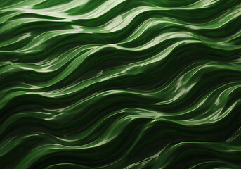 Elegant abstract background with smooth, transparent green waves and flowing layers on a dark backdrop. Modern design for corporate or luxury branding.